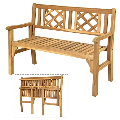 Costway Patio Outdoor Solid Wood Bench Folding Loveseat Chair Park Garden Deck Furniture - Image 9