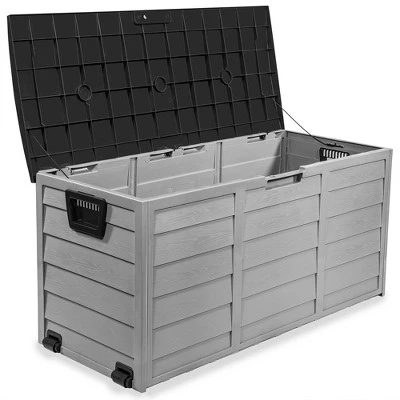 Barton 63 Gallons Patio Storage Box Container Pools Deck Box Build-in Wheel, Gray - Image 2