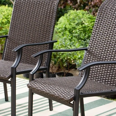 5pc Patio Dining Set With Rattan Arm Chairs & Square Faux Wood & Steel Tabletop - Captiva Designs - Image 15
