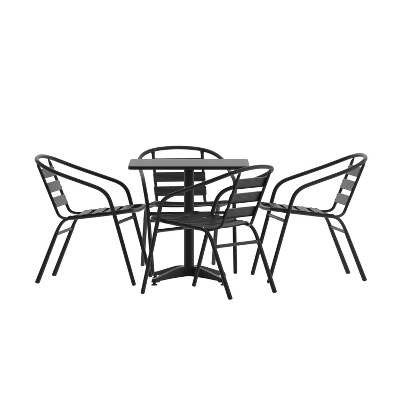 Emma And Oliver 27.5'' Square Aluminum Indoor-Outdoor Table Set With 4 Slat Back Chairs - Image 13
