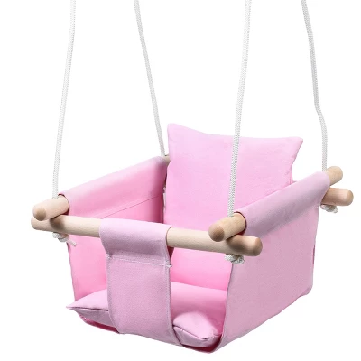 Costway Baby Canvas Hanging Swing Cotton Hammock Toy For Toddler BluePink - Image 11