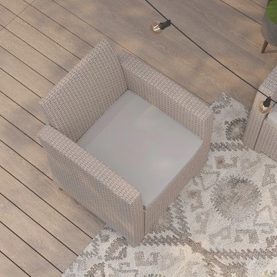 Merrick Lane Outdoor Furniture Resin Chair Faux Rattan Wicker Pattern Patio Chair With All-Weather Cushion - Image 5