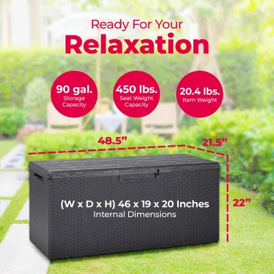 Toomax Portofino Weather Resistant Heavy Duty 90 Gal Novel Resin Outdoor Storage Deck Box With Lockable Lid & 450 Lb Weight Capacity - Gray (Z175E097) - Image 2