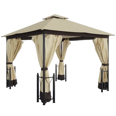 Outsunny 13' X 11' Patio Gazebo Canopy Garden Tent Sun Shade, Outdoor Shelter With 2 Tier Roof, Netting And Curtains, Steel Frame For Patio, Backyard, Garden - Image 7