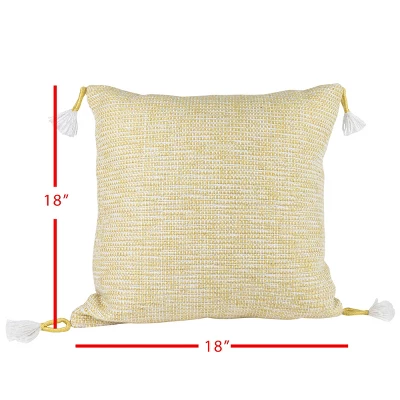Yellow & White 18X18 Hand Woven Filled Outdoor Pillow - Foreside Home & Garden - Image 4