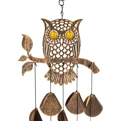 Dawhud Direct 30" H Rustic Copper Owl Wind Chimes - Garden Decoration - Image 2