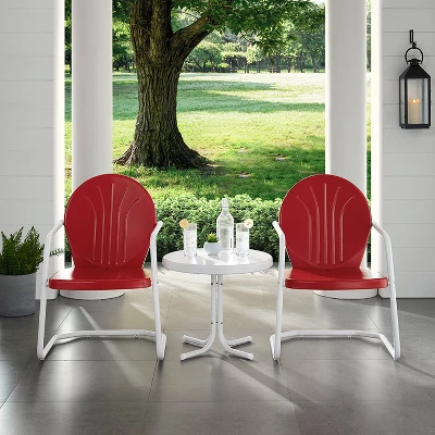 Griffith 3pc Metal Conversation Seating Set - Red - Crosley