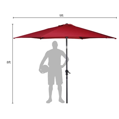 Costway 9FT Patio Umbrella Patio Market Steel Tilt W/ Crank Outdoor Yard Garden Burgundy - Image 4