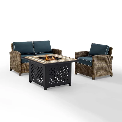 3pc Bradenton Outdoor Steel Fire Pit Set Navy/Weathered Brown - Crosley - Image 6