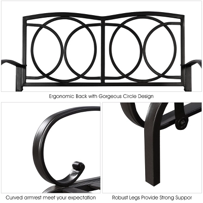 Costway Glider Outdoor Patio Rocking Bench Loveseat Cushioned Seat Steel Frame Blue - Image 6