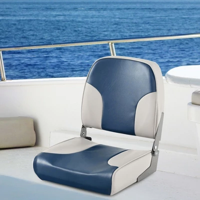Costway 2-Piece Folding Boat Seat Set With Sponge Padding & Aluminum Hinges Low Back Blue - Image 4