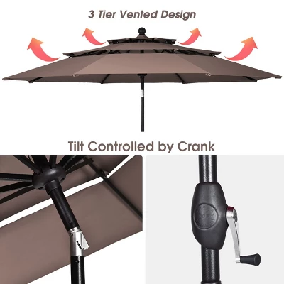 Tangkula Outdoor Auto-tilt Patio Market Umbrella W/ Double Vented - Image 7