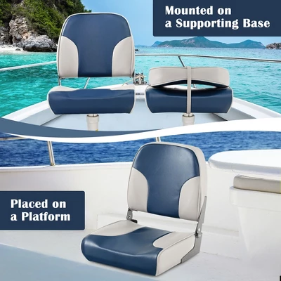 Costway 2-Piece Folding Boat Seat Set With Sponge Padding & Aluminum Hinges Low Back Blue - Image 9