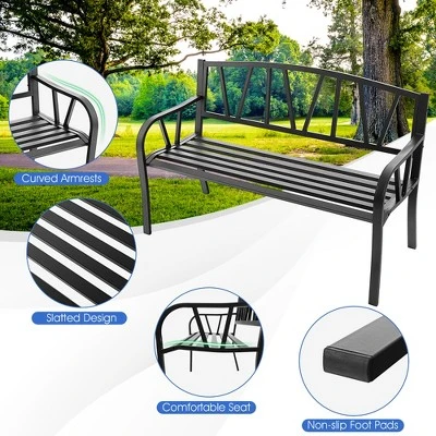 Costway Outdoor Patio Garden Bench Metal Frame With Ergonomic Armrest 660 Lbs Max Load - Image 8