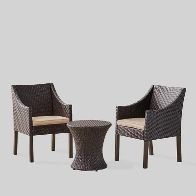 Sagan 3pc Wicker Patio Chat Set - Brown/Beige - Christopher Knight Home