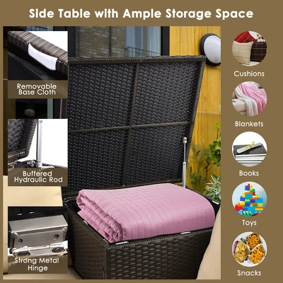 Costway 4PCS Outdoor Patio Rattan Furniture Set Cushioned Loveseat Storage Table - Image 6