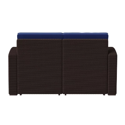 Emma And Oliver Faux Rattan Loveseat With All-Weather Cushions - Image 6