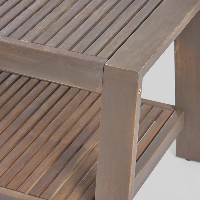 2pc Grenada Acacia Wood Patio Chat Set With Sunbrella Cushions Gray/Navy - Christopher Knight Home - Image 4