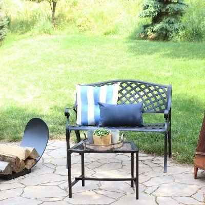 Sunnydaze Decor Sunnydaze 2-Person Checkered Design Cast Aluminum Outdoor Patio Bench, Black - Image 7