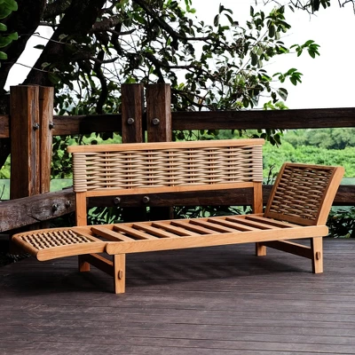 Cambridge Casual Auburn Teak & Wicker Outdoor Patio Daybed With Cushion Brown/Blue - Image 9