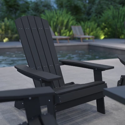 Merrick Lane Set Of 4 Poly Resin Folding Adirondack Lounge Chair - All-Weather Indoor/Outdoor Patio Chair - Image 8