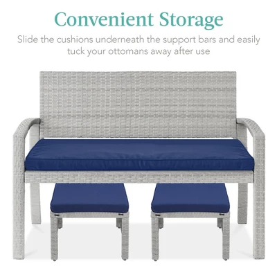 Best Choice Products Set Of 2 Multipurpose Patio Wicker Ottomans W/ Removable Cushions, Steel Frame - Image 4