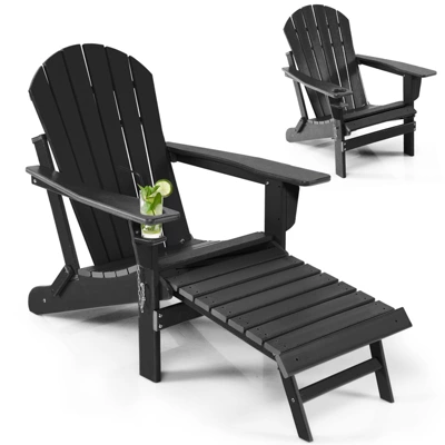 Tangkula Adirondack Chair W/Ergonomic Design&Ottoman Outdoor Armchair HDPE Chair For Yard&Patio Black/Coffee/Grey/Turquoise/White - Image 8