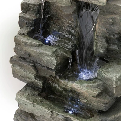13" Resin Waterfall Tabletop Fountain With LED Lights Gray - Alpine Corporation - Image 4