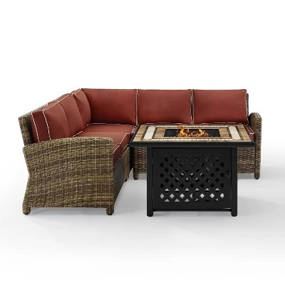 Bradenton 4pc Outdoor Wicker Sectional Set With Fire Table - Crosley - Image 12