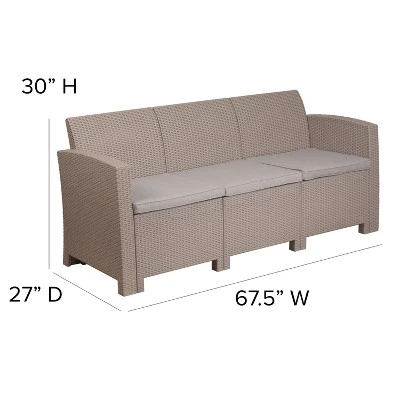 Flash Furniture Faux Rattan Sofa With All-Weather Cushions - Image 3