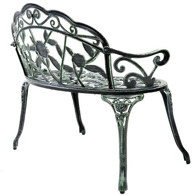 Antique Aluminum Bench Patio Garden Chair Porch Cast For Outdoor Green - Image 2