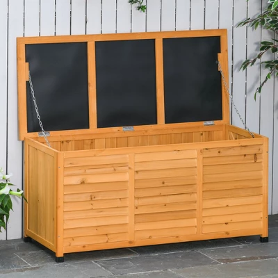 Outsunny 75 Gallon Wooden Deck Box, Outdoor Storage Container With Aerating Gap & Weather-Fighting Finish - Image 2