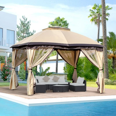 Outsunny 10' X 12' Outdoor Gazebo, Patio Gazebo Canopy Shelter W/ Double Vented Roof, Zippered Mesh Sidewalls, Solid Steel Frame