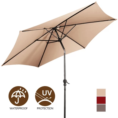 Costway 9FT Patio Umbrella Patio Market Steel Tilt W/ Crank Outdoor Yard Garden, White - Image 7