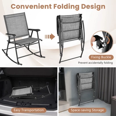 Costway 2pcs Patio Folding Rocking Chair Heavy-Duty Metal Frame Rockers Outdoor - Image 7