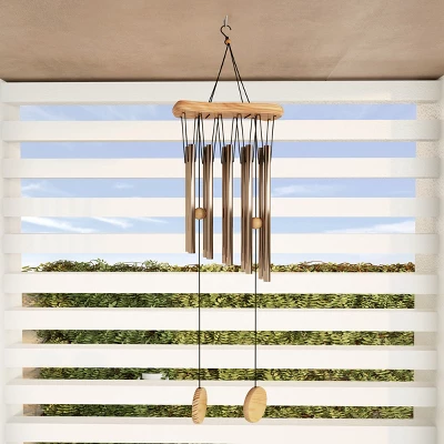 Metal And Wood Wind Chimes - 34.5-Inch Tuned Metal Chimes - Soothing Tones For Garden, Patio, Porch, Or Outdoor Decor By Nature Spring (Bronze Finish)