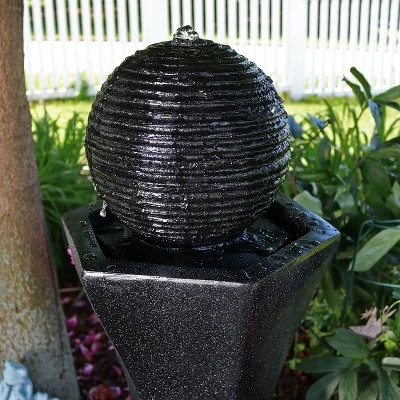 Sunnydaze Decor Sunnydaze Outdoor Polyresin Solar Powered Pedestal And Ball Modern Water Fountain With LED Lights - 31" - Image 6