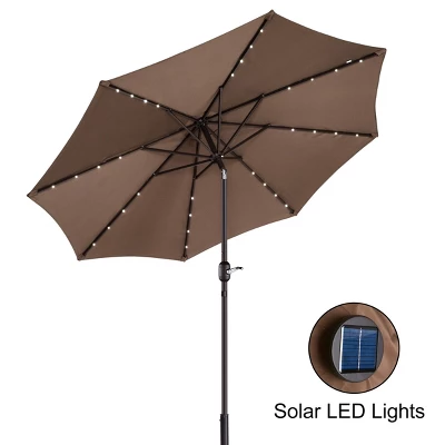 Nature Spring Patio Umbrella With LED Lights, 5-Position Vertical Tilt, 9' - Brown
