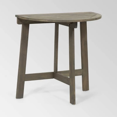 Westmount 3pc Half-Round Folding Acacia Wood Bistro Set - Gray - Christopher Knight Home - Image 3