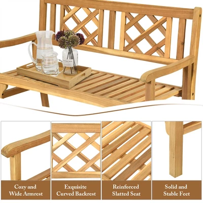 Costway Patio Outdoor Solid Wood Bench Folding Loveseat Chair Park Garden Deck Furniture - Image 8