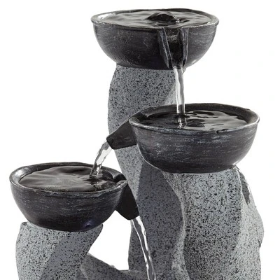 John Timberland Three Twist Column Modern Zen Cascading Bowls Indoor Tabletop Water Fountain With LED Light 11" For Table Office Desk Home Bedroom - Image 2