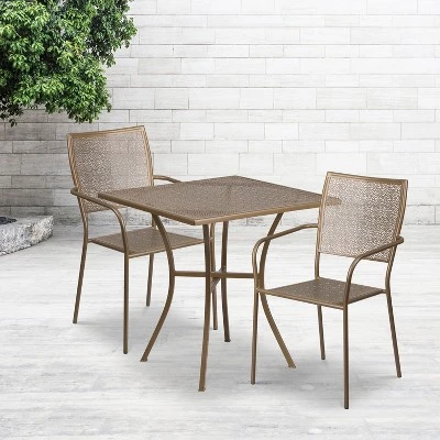 Flash Furniture Oia Commercial Grade 28" Square Indoor-Outdoor Steel Patio Table Set With 2 Square Back Chairs
