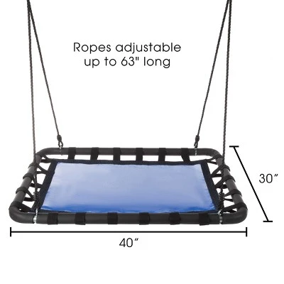Toy Time Kids' Hanging Platform Swing With Adjustable Rope - 40" X 30"- Blue/Black