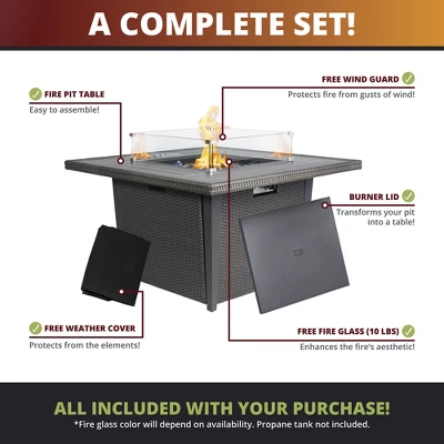 Kinger Home Ethan 5-Piece Rattan Wicker Propane Fire Pit Set With An Aluminum Frame - Image 6