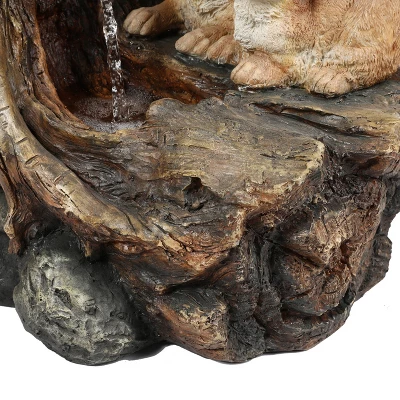 LuxenHome Resin Two Bunnies Tree Stump Outdoor Fountain With LED Lights - Image 4