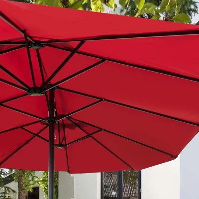 Tangkula 15 Ft Outdoor Patio Umbrella Double-Sided Shade Offset Wine Red - Image 5