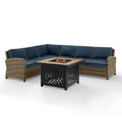 Bradenton 5pc Outdoor Wicker Sectional Set With Fire Table - Crosley - Image 6