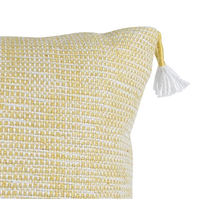 Yellow & White 18X18 Hand Woven Filled Outdoor Pillow - Foreside Home & Garden - Image 3