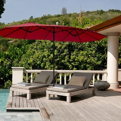 Tangkula 15 Ft Outdoor Patio Umbrella Double-Sided Shade Offset Wine Red