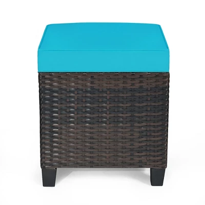 Costway 2PCS Patio Rattan Ottoman Cushioned Seat W/ Foot Rest Turquoise - Image 9